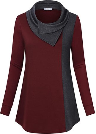 Tunic Tops for Leggings for Women, Youtalia Womens Pullover Sweaters Long Sleeve Cowl Neck Shirt Flare Hem Comfy Casual Tunic Sweatshirts Red Brown Large at Amazon Women’s Clothing store