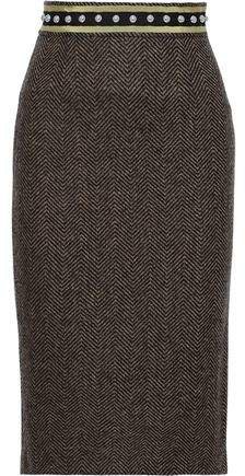 Studded Herringbone Wool Pencil Skirt