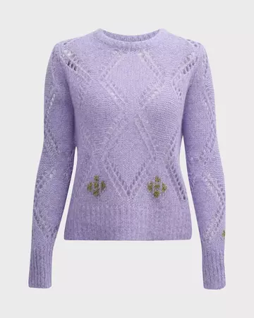 Happy Sheep Cashmere Open-Stitch Crewneck Sweater | Neiman Marcus