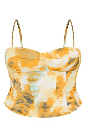 Plus Orange Tie Dye Print Structured Corset Top | PrettyLittleThing