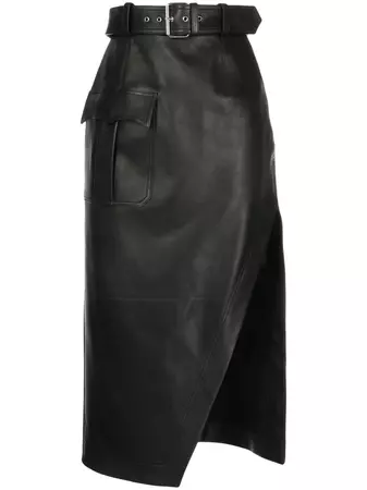 Alexander McQueen Slash Side Split Belted Skirt