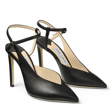 Black Calf Leather Pumps with Ankle Strap|SAKEYA 100| Autumn Winter 19| JIMMY CHOO