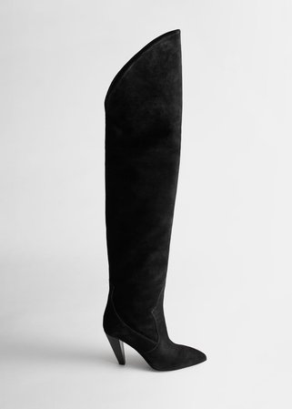 Suede Thigh High Cowboy Boots - Black - Knee high boots - & Other Stories