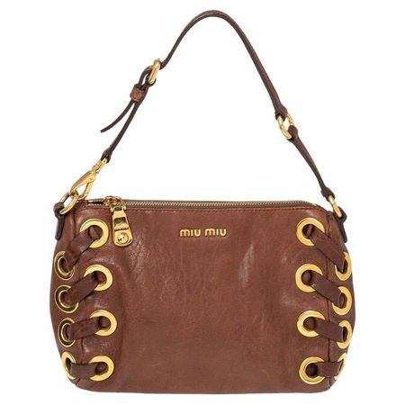 Miu Miu Brown Leather Eyelet Pochette Handbag