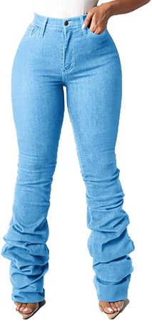 Jeans for Women High Waisted Side Pocket Skinny Stretch Stacked Lounge Long Flare Denim Trousers Plus Size at Amazon Women's Jeans store