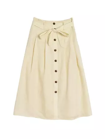 Simple Retro French Style Creamy Midi Linen Skirt