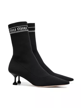 Miu Miu Black 55 Logo Fabric Sock Boots - Farfetch