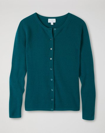 Pure Collection Cashmere Crew Neck Cardigan - Pine Green | Pure Collection