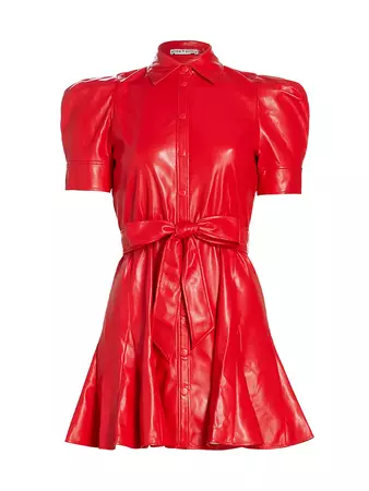 Shop Alice + Olivia Lurlene Faux-Leather Fit & Flare Minidress | Saks Fifth Avenue