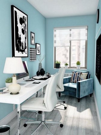 home office blue white black