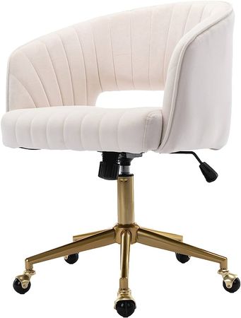Amazon.com: ABET Desk Chair with Wheels, Velvet Home Office Chair, Swivel Armchair Gold Base, Upholstered Modern Accent Chairs, Back Incline Adjustable for Living Room Bedroom Vanity, Off-White Cream : Home & Kitchen