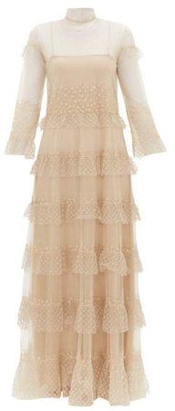 Beaded Tiered Tulle Gown - Womens - Gold