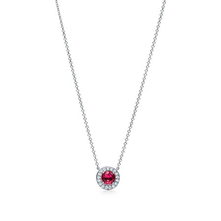 Tiffany Soleste® pendant in platinum with a ruby and diamonds. | Tiffany & Co.