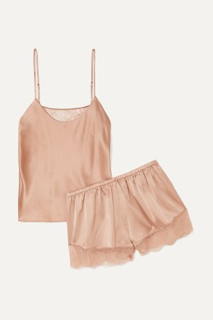 Neutral Perry lace-trimmed stretch-silk charmeuse pajama set | Cami NYC | NET-A-PORTER