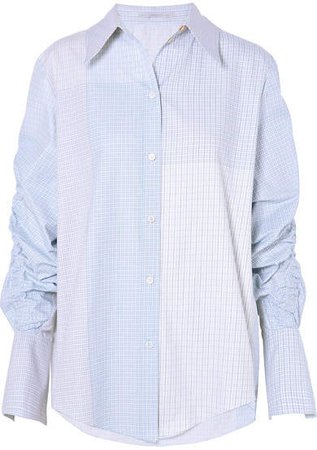 Ruched Oversized Cotton-poplin Shirt - Sky blue