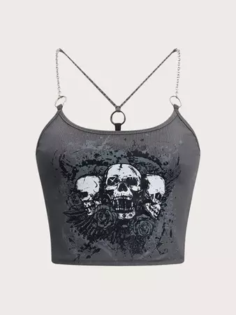 Is That The New Skull Print Contrast Lace Cami Top ??| ROMWE USA