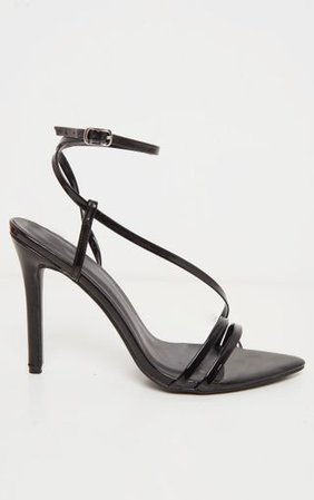 Black Aysymetric Strappy Sandal | Shoes | PrettyLittleThing USA
