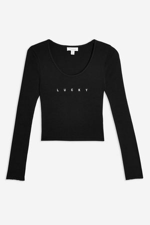 Long Sleeve 'Lucky' Picot Top | Topshop black