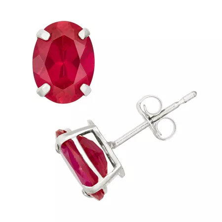 Lab-Created Ruby 10k White Gold Oval Stud Earrings