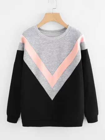 Drop Shoulder Chevron Pattern Sweatshirt -SheIn(Sheinside)