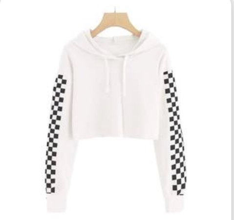 checkered cropped drawstring hoodie