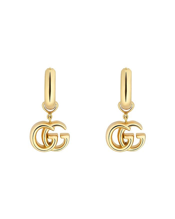 Gucci 18k Yellow Gold Running Gg logo Huggie Hoop Earrings Gold