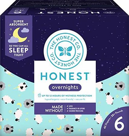 The Honest Company Overnight Sleepy Sheep Diapers, Size 6 | Sustainably Harvested and Plant-Derived Materials | Hypoallergenic | 42 Count - MyToyTruck