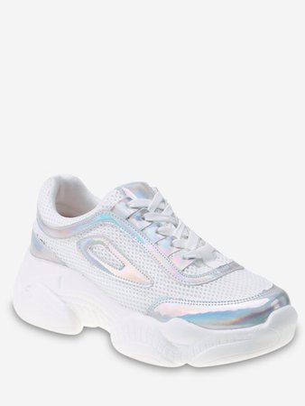 Holographic Leather Mesh Platform Sneakers