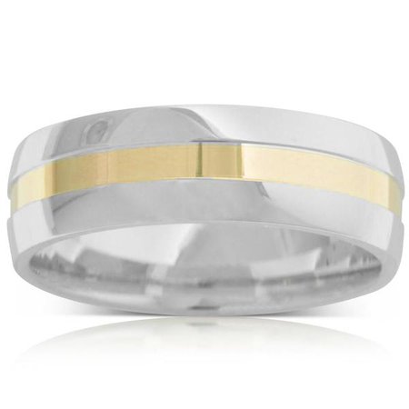9ct White & Yellow Gold Polished 7mm Men's Ring - Walker & Hall