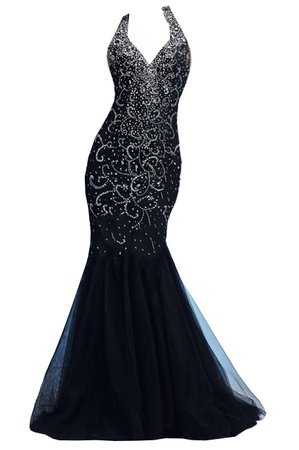Dress long black mermaid silver
