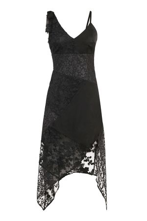 Black asymmetric patchwork lace dress