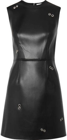 Embellished Faux Leather Mini Dress - Black