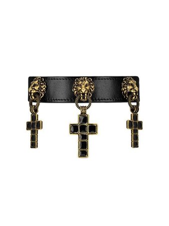 Gucci Leather choker with cross pendants