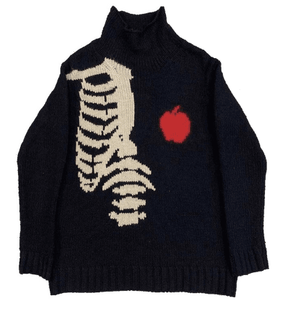 spine ribs apple heart sweater black red