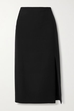 Black Wool and silk-blend midi skirt | Valentino | NET-A-PORTER