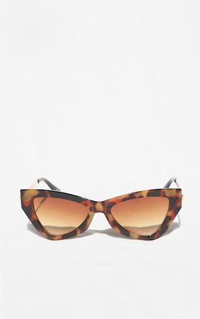 Brown Tortoise Angular Cat Eye Sunglasses | PrettyLittleThing