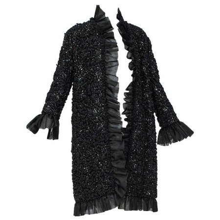 Tufted Chiffon and Sequin Opera Coat with Bell Cuffs, 1960s For Sale at 1stdibs