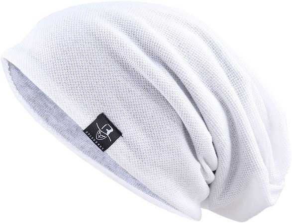 Ruphedy Mens Slouchy Beanie Skull Cap Summer Thin Baggy Oversized Knit Hat B301 (White) at Amazon Men’s Clothing store