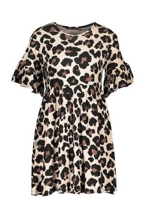 Petite Leopard Print Smock Dress | Boohoo white