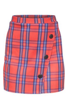 Red Checked Button Skirt | Co-Ords | PrettyLittleThing