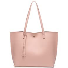 Amazon.com: Women's Soft Faux Leather Tote Shoulder Bag from Dreubea, Big Capacity Tassel Handbag Peach Pink-plain : Clothing, Shoes & Jewelry