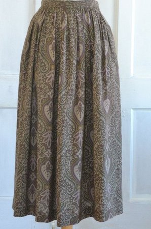 llen Tracy Paisley Skirt 80s Midi Skirt 25 inch waist