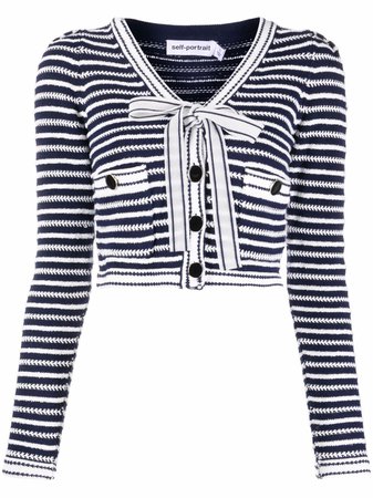 Shop Self-Portrait bow-detailed striped cardigan with Express Delivery - FARFETCH