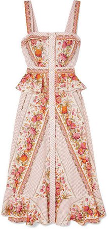 Anna Mason - Olivia Ruffled Printed Cotton Midi Dress - Ivory