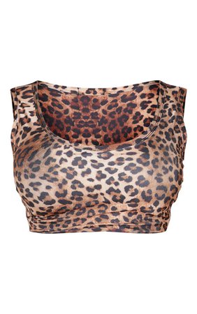 Shape Brown Leopard Print Scoop Neck Bikini Top | PrettyLittleThing AUS