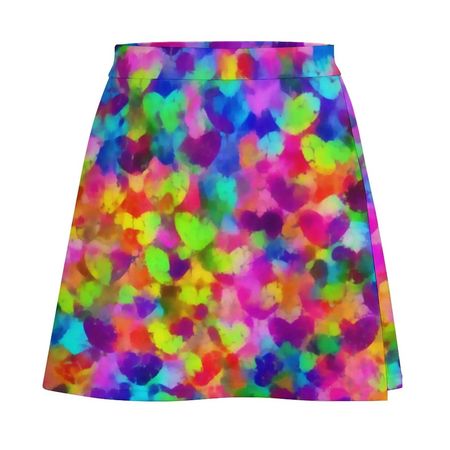 Abstract Heart Print Skirt Spring Colorful Hearts Street Wear Casual A-line Skirts Cute Mini Skirt Woman Oversized Skort Clothes - AliExpress