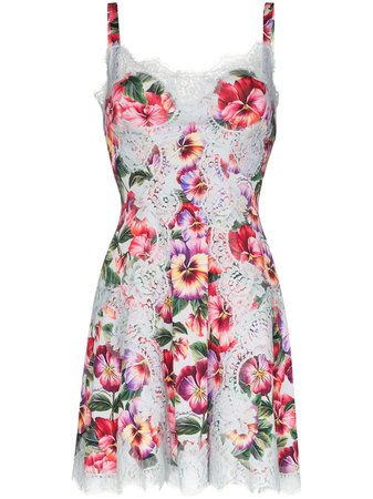 Dolce & Gabbana Lace Trim Floral Dress - Farfetch