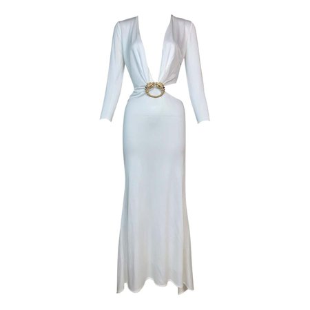 F/W 2004 Gucci by Tom Ford Runway White Plunging Dragon Gown Dress For Sale at 1stDibs