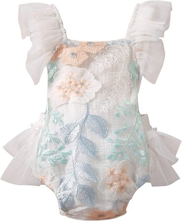 Amazon.com: Newborn Infant Baby Girl Ruffle Sleeve Romper Flower Lace Sleeveless Backless Summer Clothes 0-24 Months (White , 0-3 Months ): Clothing, Shoes & Jewelry