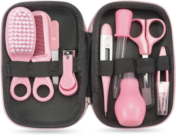 PandaEar Baby Healthcare and Grooming Kit, Baby Safety Set Baby Comb, Brush, Finger Toothbrush, Nail Clippers, Scissors, Nasal Aspirator, Baby Essentials Nursery Care Kit (Pink) : Amazon.com.au: Baby